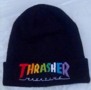 Thrasher Black Beanie with Multicolor Logo